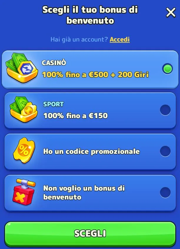 Registrazione al casinò Pistolo