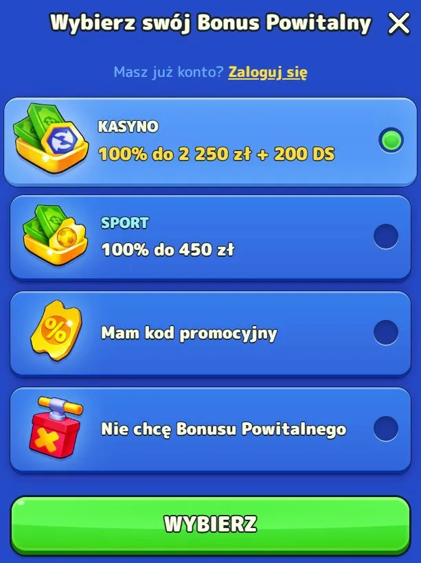 Rejestracja w kasynie Pistolo - Najważniejsze bonusy