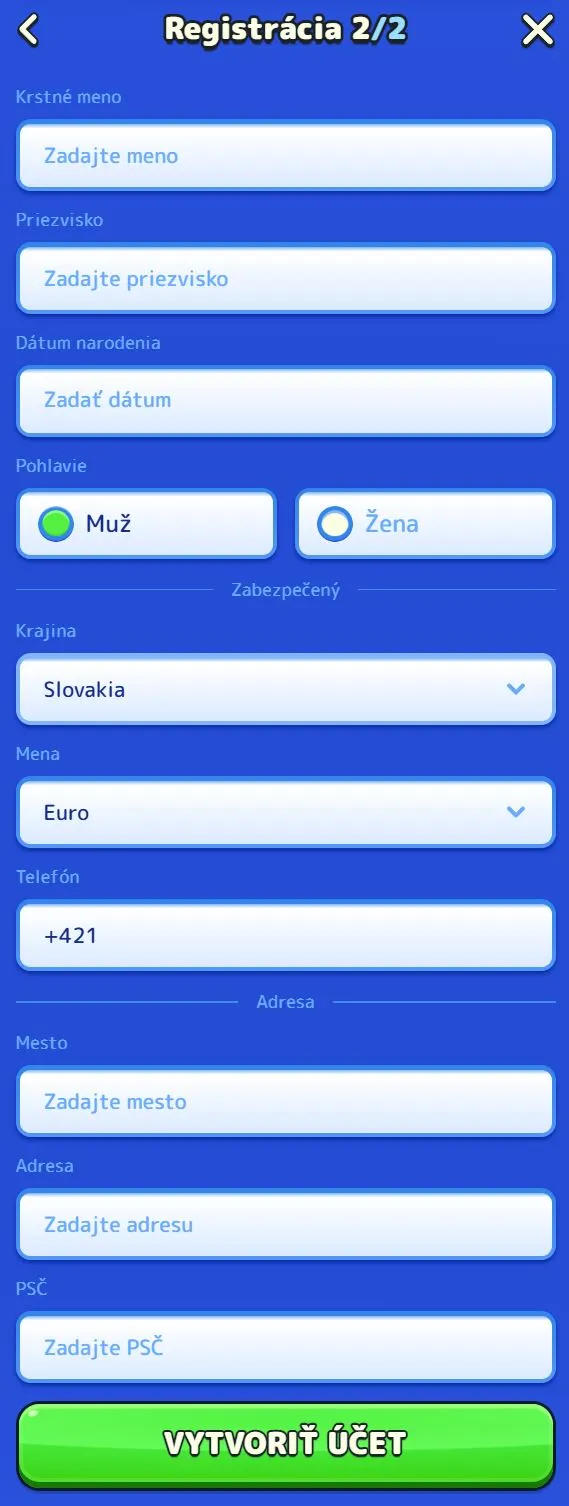 Registrácia v kasíne Pistolo