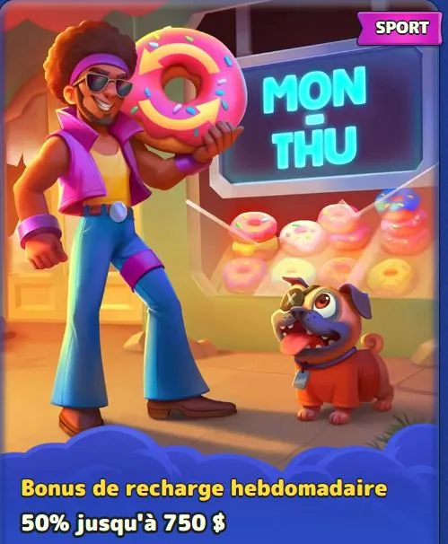 Bonus de recharge hebdomadaire 50% jusqu'à 750 $